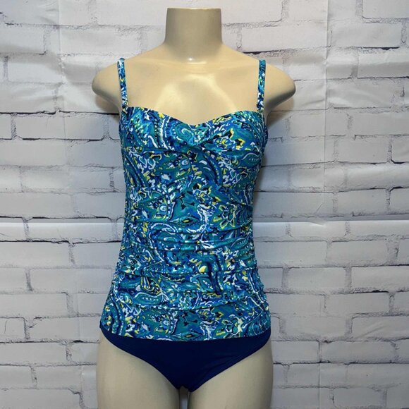 Chaps Blue Paisley Tankini Swimsuit – Size 8 - Picture 1 of 9